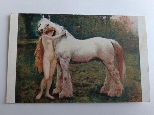 POHLEDNICE MALBA POLSKÝ STYL, PŘÁTELÉ, KONĚ, ŽENA, PŘEDVÁLEČNÝ