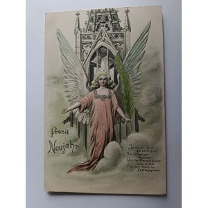 POSTCARD NEW YEAR, ANGEL, EMBOSSED, PRE-WAR