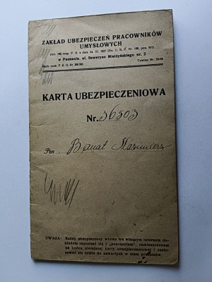 INSURANCE CARD WHITE-COLLAR WORKERS INSURANCE COMPANY, POZNAŃ 1928