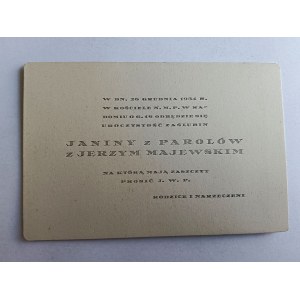 WEDDING INVITATION JANINA Z PAROLÓW JERZY MAJEWSKI, RADOM 1934
