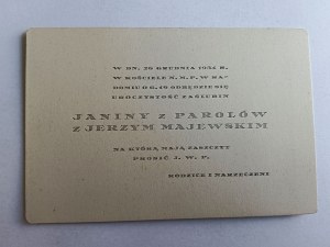 SVATEBNÍ OZNÁMENÍ JANINA Z PAROLÓW JERZY MAJEWSKI, RADOM 1934