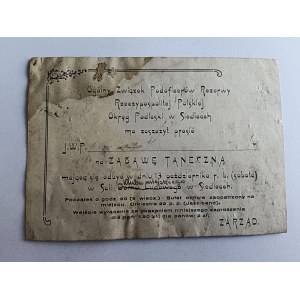 INVITATION TO DANCE PARTY, SIEDLCE, GENERAL ASSOCIATION OF RESERVE NON-COMMISSIONED OFFICERS OF THE REPUBLIC OF POLAND, PODLASKIE DISTRICT