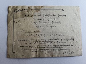 INVITATION TO DANCE PARTY, SIEDLCE, GENERAL ASSOCIATION OF RESERVE NON-COMMISSIONED OFFICERS OF THE REPUBLIC OF POLAND, PODLASKIE DISTRICT