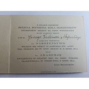 INVITATION TO THE SERVICE, 10TH ANNIVERSARY OF THE GARDENERS CIRCLE, GARDENERS CIRCLE, WARSAW, KRAKOWSKIE PRZEDMIEŚCIE