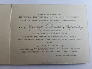 INVITATION TO THE SERVICE, 10TH ANNIVERSARY OF THE GARDENERS CIRCLE, GARDENERS CIRCLE, WARSAW, KRAKOWSKIE PRZEDMIEŚCIE