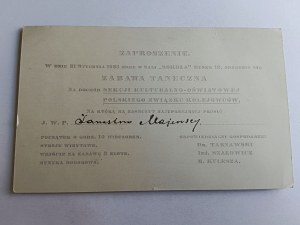 POZVÁNKA NA TANEČNÍ ZÁBAVU, POLSKÉ ODBORY ŽELEZNIČÁŘŮ, 1925