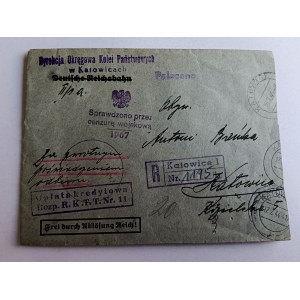 ENVELOPE CATOWICE, STATE RAILROADS PKP, STAMP, CENSORSHIP