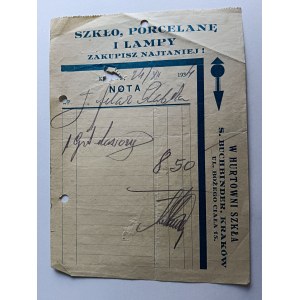 NOTE, GLASS, PORCELAIN, LAMPS, BUCHBINDER GLASS WHOLESALER, KRAKÓW UL BOŻEGO CIAŁA, 1934