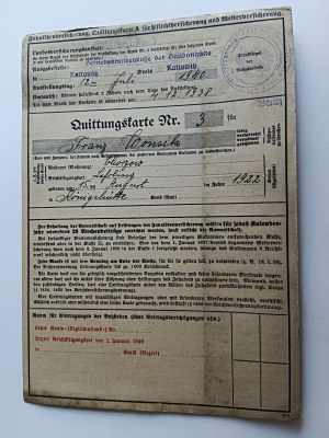 KATOWICE KATTOWITZ RECEIPT CARD FORCED LABORERS, 1940, STAMP