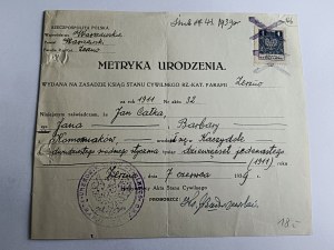 ACTE DE NAISSANCE, WARZAWA, ZERZNO, ZERZEŃ, TIMBRE, KACZYDÓŁ, 1939