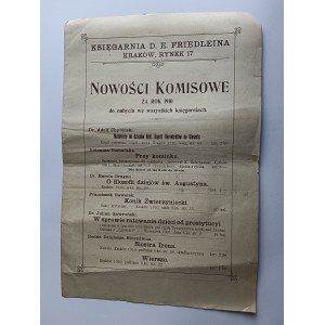 BROCHURE ADVERTISING LEAFLET FRIEDLEIN'S BOOKSTORE, KRAKOW, MARKET 17, COMMISSION NEWS 1910