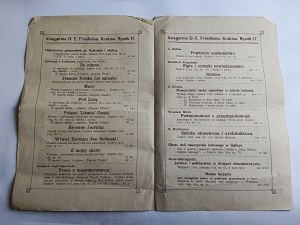 PROSPECTUS PUBLICITAIRE LIBRAIRIE FRIEDLEIN, KRAKÓW, PLACE DU MARCHÉ 17, COMMISSION NOUVEAUTÉS 1910