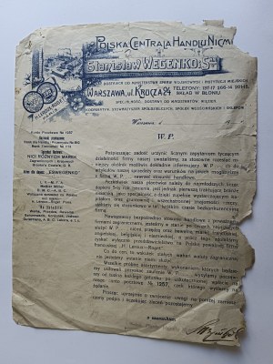 CIRCULAR LETTER NOTIFICATION POLSKA CENTRALA HANDEL NICMI STANISŁAW WEGENKO I SPÓŁKA, WARSAW ULICA KRUCZA
