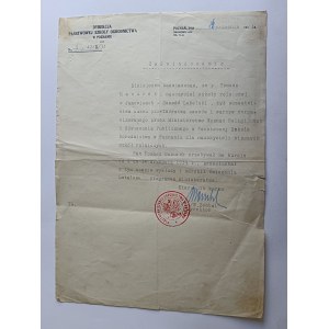 ZAŚWIADCZENIE POZNAŃ DYREKCJA PAŃSTWOWEJ SZKOŁY OGRODNICTWA, STAMP, 1934 R.