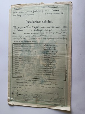 ŠKOLNÍ VYSVĚDČENÍ, LVOV 1912, RAZÍTKO
