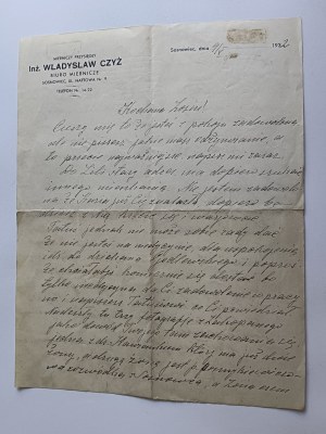 PISMO SOSNOWIEC, MIERNICZY PRZYSIĘGŁY INŻ. WŁADYSŁAW CZYŻ, BUREAU D'ARPENTAGE 1932