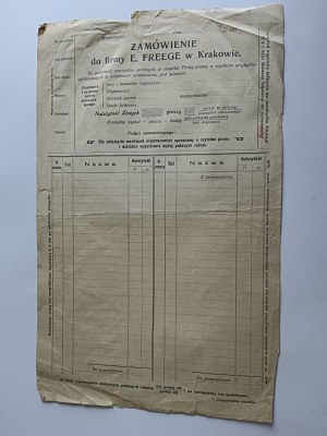ORDER TO E. FREEGE KRAKÓW 1930
