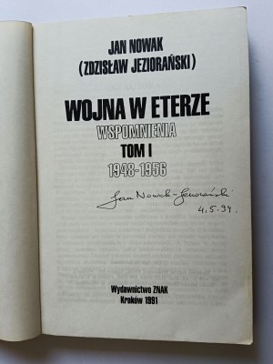 JAN NOWAK JEZIORAŃSKI, VÁLKA V ÉTERU, VZPOMÍNKY DÍL I 1948-1956 , AUTOGRAF
