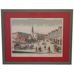 Breslavia, veduta della Piazza del Mercato con il Municipio e la VUE DE L'HOTEL DE VILLE DE DERRIERE A BRESLAU di Werner Probst 1760