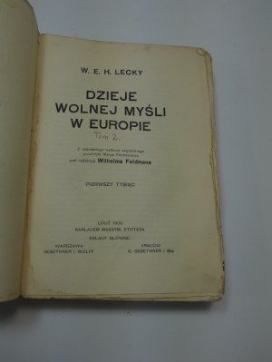 Dějiny svobodného myšlení v Evropě Lecky 1909 Feldman
