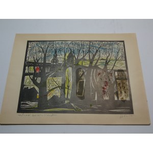 Gravure sur cuivre colorée Zielona Góra Stanislaw Para - signée