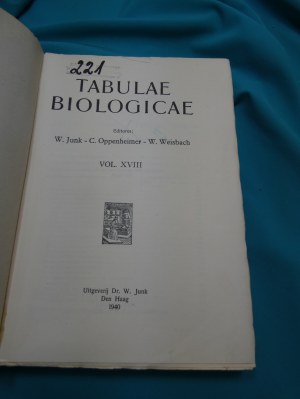 Tabulae Biologicae XVIII Junk Oppenheimer Pincussen 1940 BERLIN HAGA.