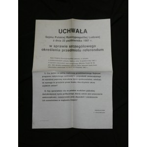 Plakat Uchwała w Sprawie Referendum 1987