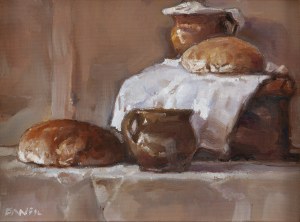 Józef Panfil (b. 1958, Tomaszów Mazowiecki), Still life with loaves of bread
