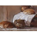 Józef Panfil (b. 1958, Tomaszów Mazowiecki), Still life with loaves of bread