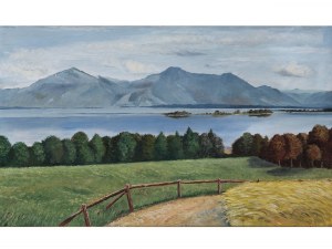 Poranek nad jeziorem Traunsee, olej na płótnie