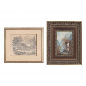 Mixed lot, Oil painting & pencil drawing
