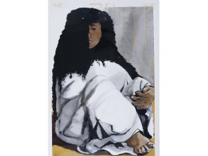 Bedouin woman in white robe, Mixed media on paper