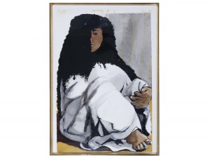 Bedouin woman in white robe, Mixed media on paper