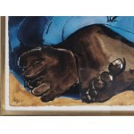 Bedouin women in blue robes, Mixed media on paper