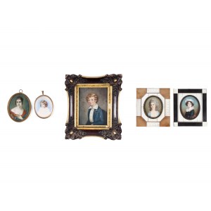 Mixed lot: 5 miniatures, 1 miniature in oil paint