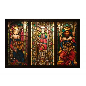 Glass painting of three emperors, Reverse glass painting set in lead 19th century wooden frame