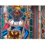 Glass painting of three emperors, Reverse glass painting set in lead 19th century wooden frame