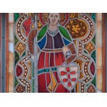Glass painting of three emperors, Reverse glass painting set in lead 19th century wooden frame