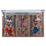 Glass painting of three emperors, Reverse glass painting set in lead 19th century wooden frame