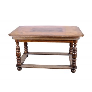 Baroque table, Table top inlaid, with 4 coats of arms in the corner