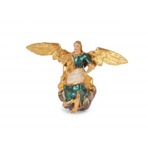 Angel playing music, Carved wood