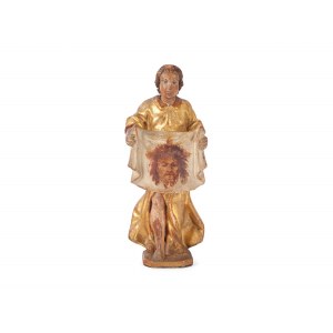 Baroque sculpture with the sweat cloth of Veronica, Carved wood