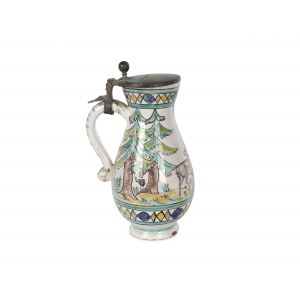 Faience jug, Colorfully painted