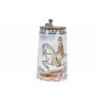 Faience jug with pewter lid, Colorfully painted