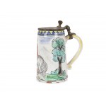 Faience jug with pewter lid, Colorfully painted