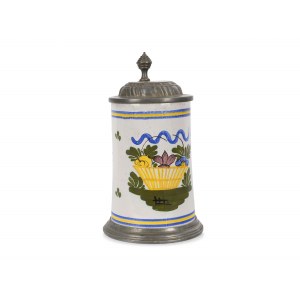 Faience jug with lid, Colorfully painted