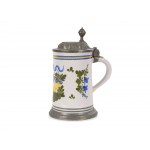 Faience jug with lid, Colorfully painted