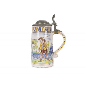 Faience jug with lid, Colorfully painted