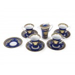 Mixed lot: 4 coffee cups with saucers & milk jug, Medusa (blue/gold)