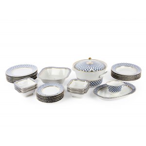Dinner service 28-piece, Cobalt mesh with gilded accents
